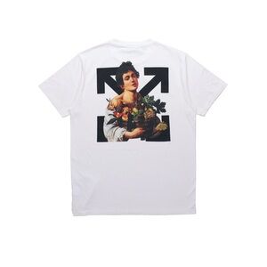 OFF-WHITE T-Shirt White Caravaggio Cotton Sz Small 100% Authentic Men's